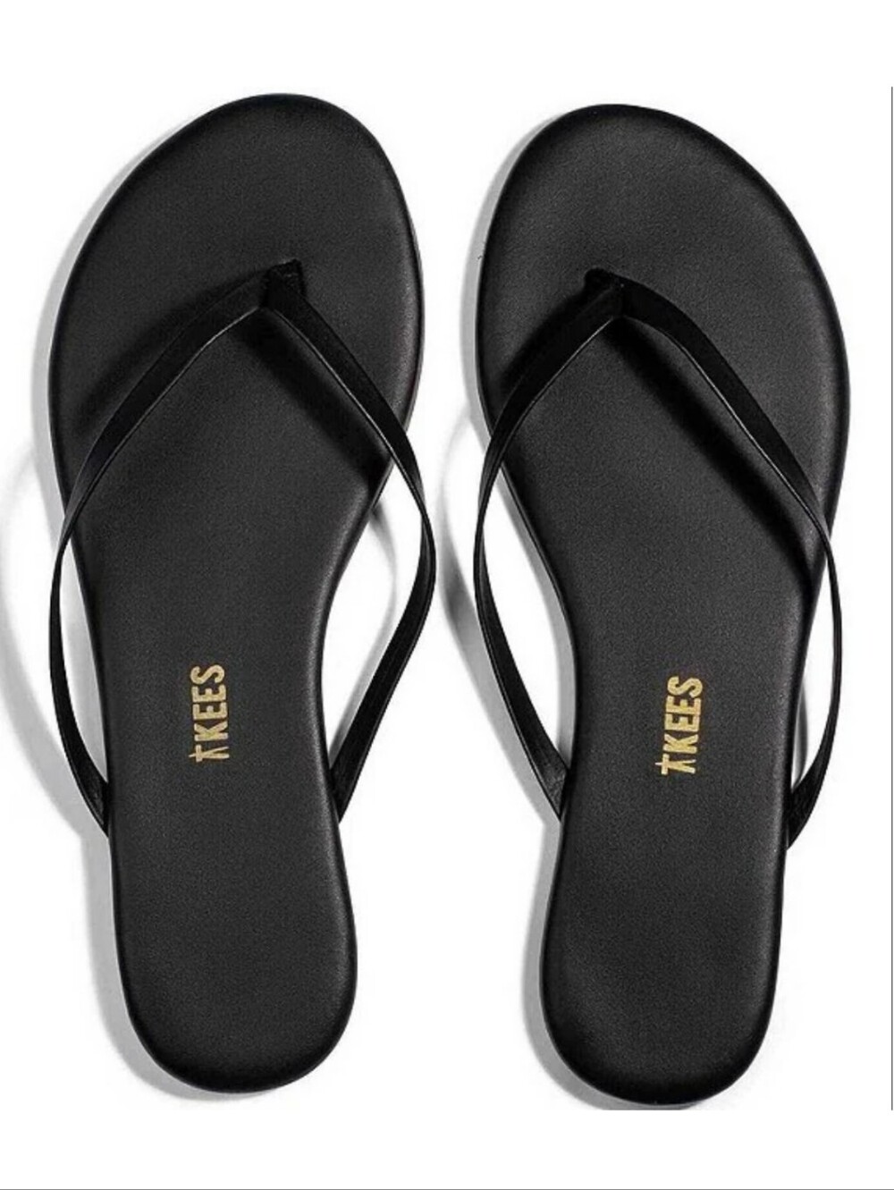 TKEES Women's Black Liners Leather Flip Flop Minimalist Thong Flat Sandals 10